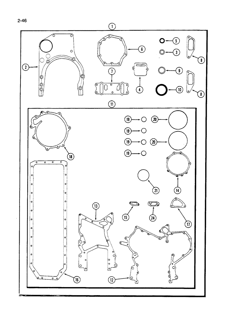 Схема запчастей Case IH 1640 - (2-46) - 674399C92 GASKET KIT, D466 ENGINE (01) - ENGINE