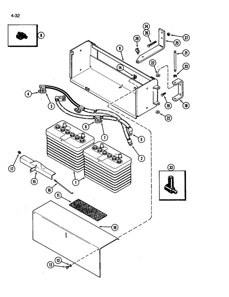 Схема запчастей Case IH 3394 - (4-32) - BATTERY, CABLES AND BATTERY BOX (04) - ELECTRICAL SYSTEMS