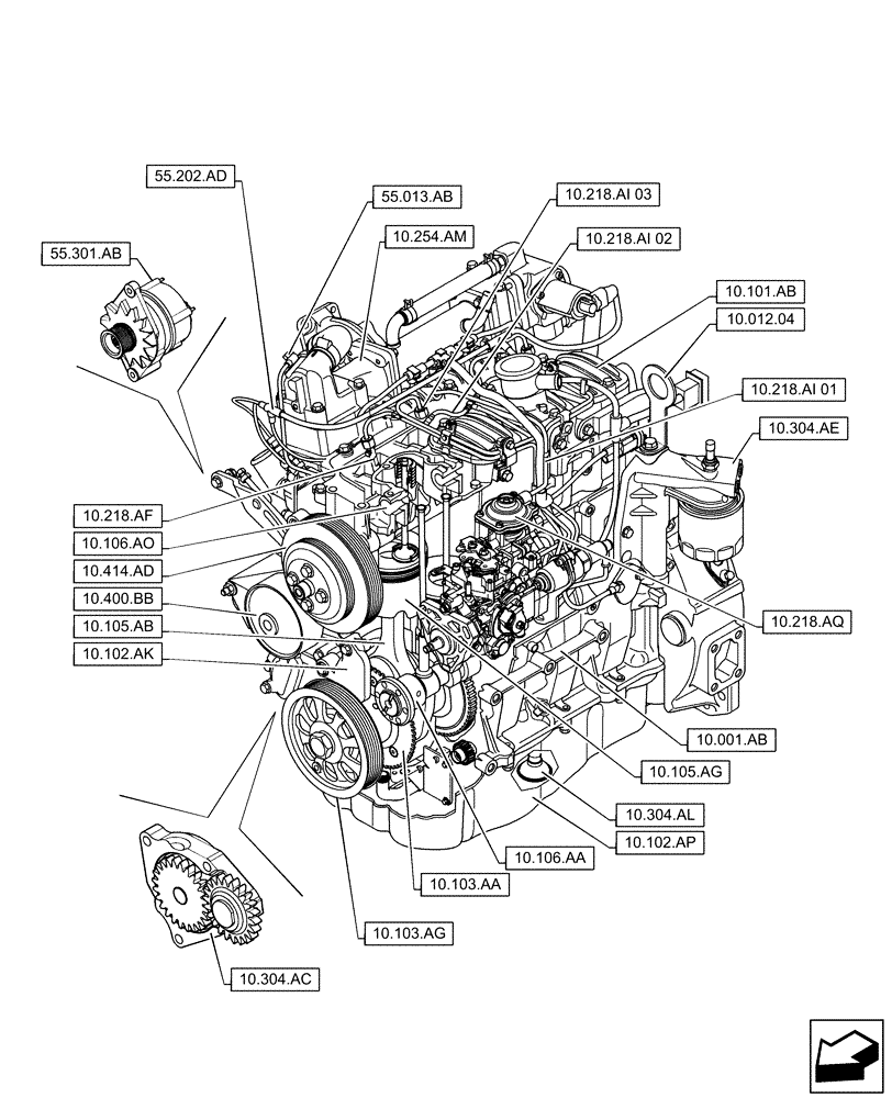 Схема запчастей Case IH F5CE5454B A005 - (10.000.00[01]) - SECTION INDEX - ENGINE (10) - ENGINE