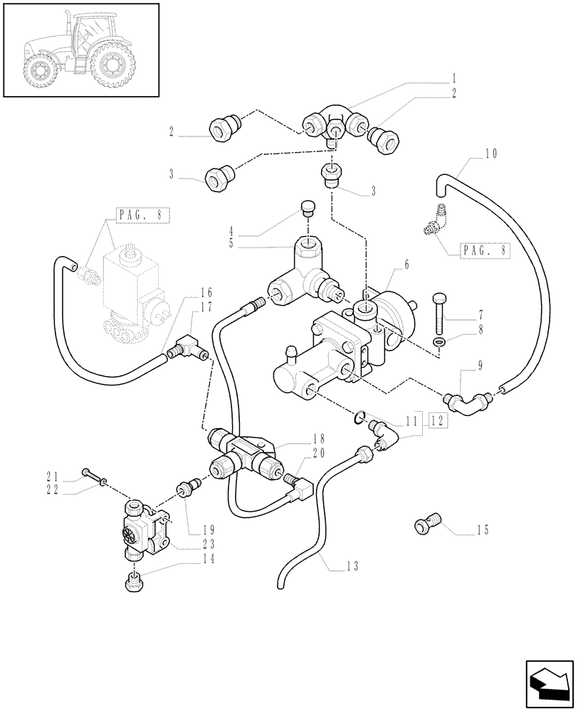 Схема запчастей Case IH PUMA 180 - (1.68.6[09]) - (VAR.178-385) TRAILER AIR BRAKE - CONTROL VALVE AND RELEVANT PARTS (05) - REAR AXLE