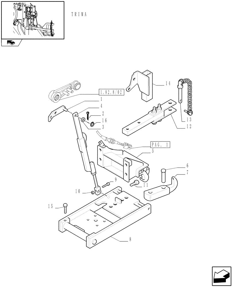 Схема запчастей Case IH FARMALL 85C - (1.89.3/11[02]) - PICK UP HITCH AND DRAW BAR (TRIMA) - BRACKET, TIE-ROD AND SUPPORT (VAR.330929-331935) (09) - IMPLEMENT LIFT