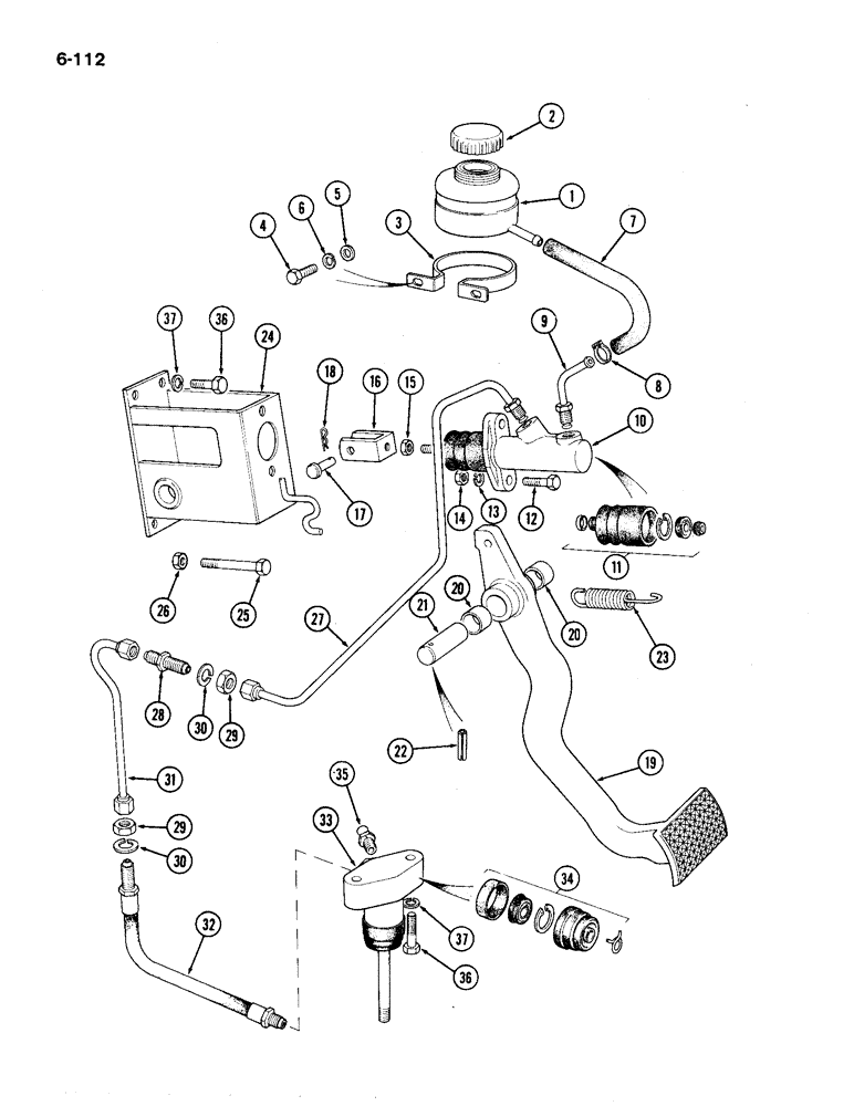 Схема запчастей Case IH 1194 - (6-112) - CLUTCH PEDAL AND MASTER CYLINDER, TRACTORS WITH CAB (06) - POWER TRAIN