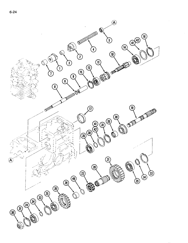 Схема запчастей Case IH 1120 - (6-24) - HYDROSTATIC TRANSMISSION PTO SHAFT AND GEARS (06) - POWER TRAIN