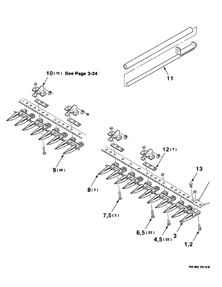 Схема запчастей Case IH 8840 - (3-20) - HOLDDOWN AND GUARD ASSEMBLY - RANGE GUARD (14 FOOT) (58) - ATTACHMENTS/HEADERS