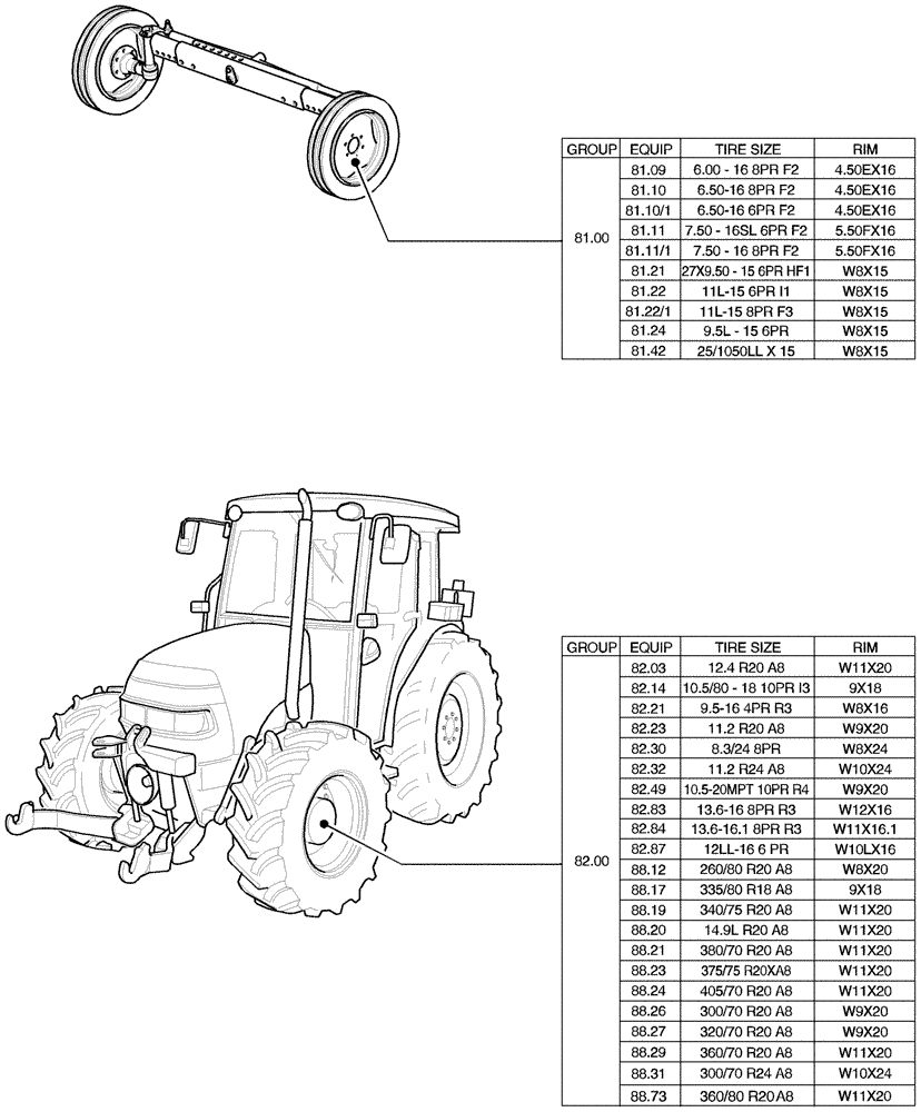 Схема запчастей Case IH JX1060C - (80.00[01]) - SEC. 11 - TRACTION (11) - WHEELS/TRACKS