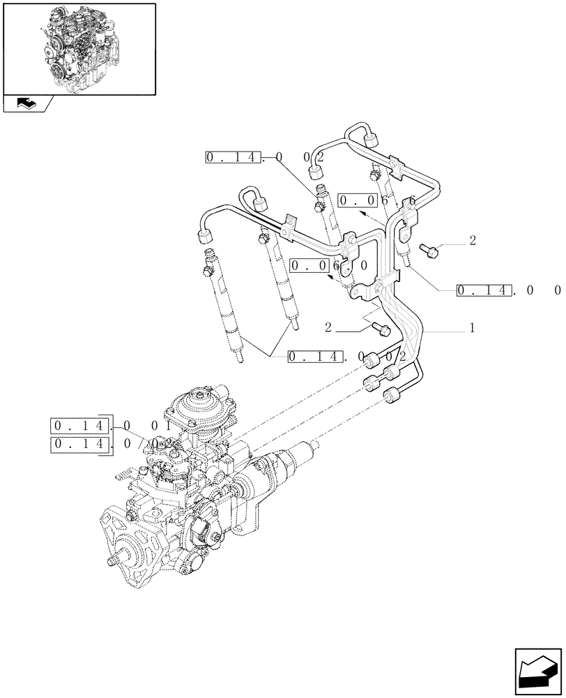 Схема запчастей Case IH FARMALL 85N - (0.14.9) - INJECTION EQUIPMENT - PIPING (01) - ENGINE