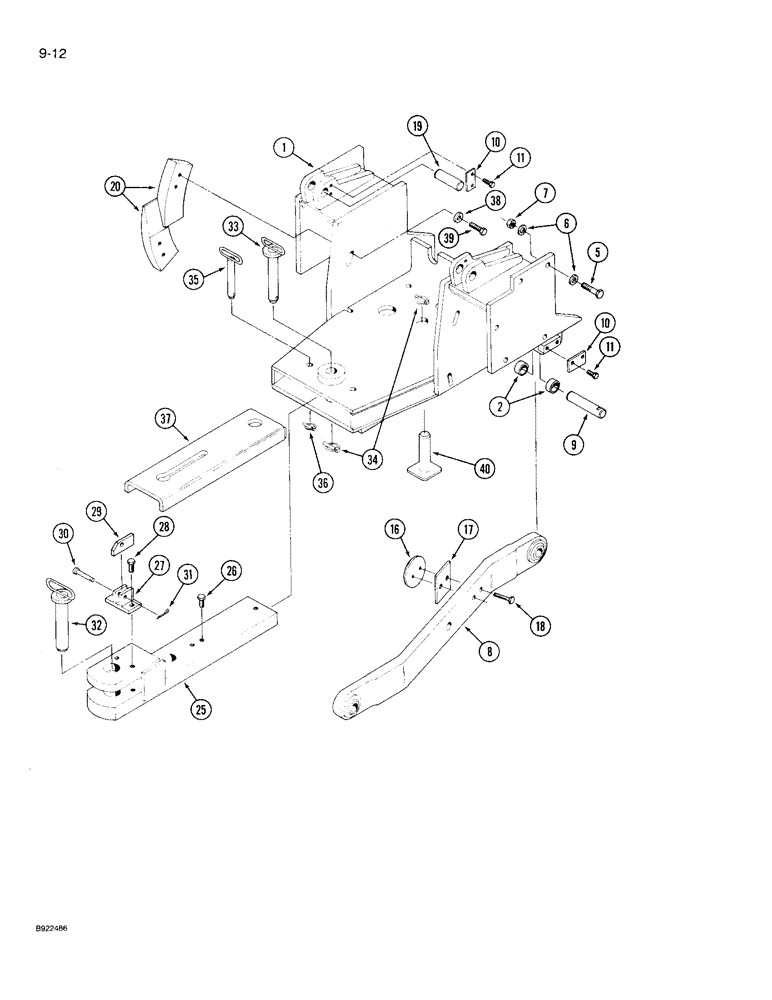 Схема запчастей Case IH 9210 - (9-012) - HITCH LOWER LINK, MOUNTS AND DRAWBAR, PRIOR TO P.I.N. JCB0028400 (09) - CHASSIS/ATTACHMENTS