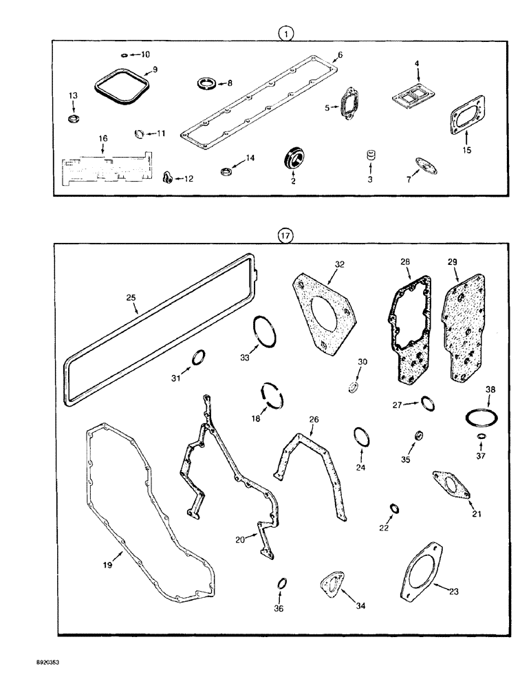 Схема запчастей Case IH 1800 - (2-44) - ENGINE GASKET KITS, 6TA-590 ENGINE, VALVE GRIND (01) - ENGINE