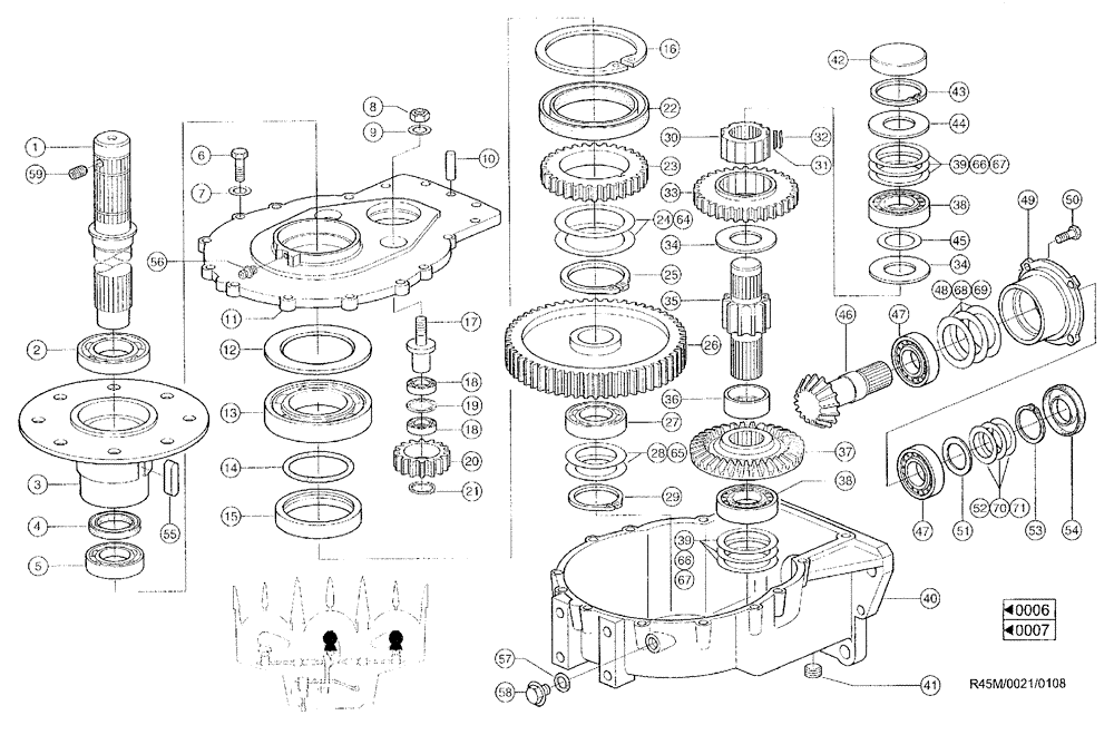 Схема запчастей Case IH RU450 - (0021) - ROTOR DRIVE, LEFT (58) - ATTACHMENTS/HEADERS