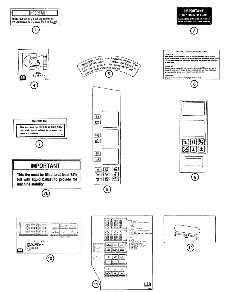 Схема запчастей Case IH 2155 - (9F-44) - DECALS, IMPORTANT INSTRUCTIONS (12) - CHASSIS