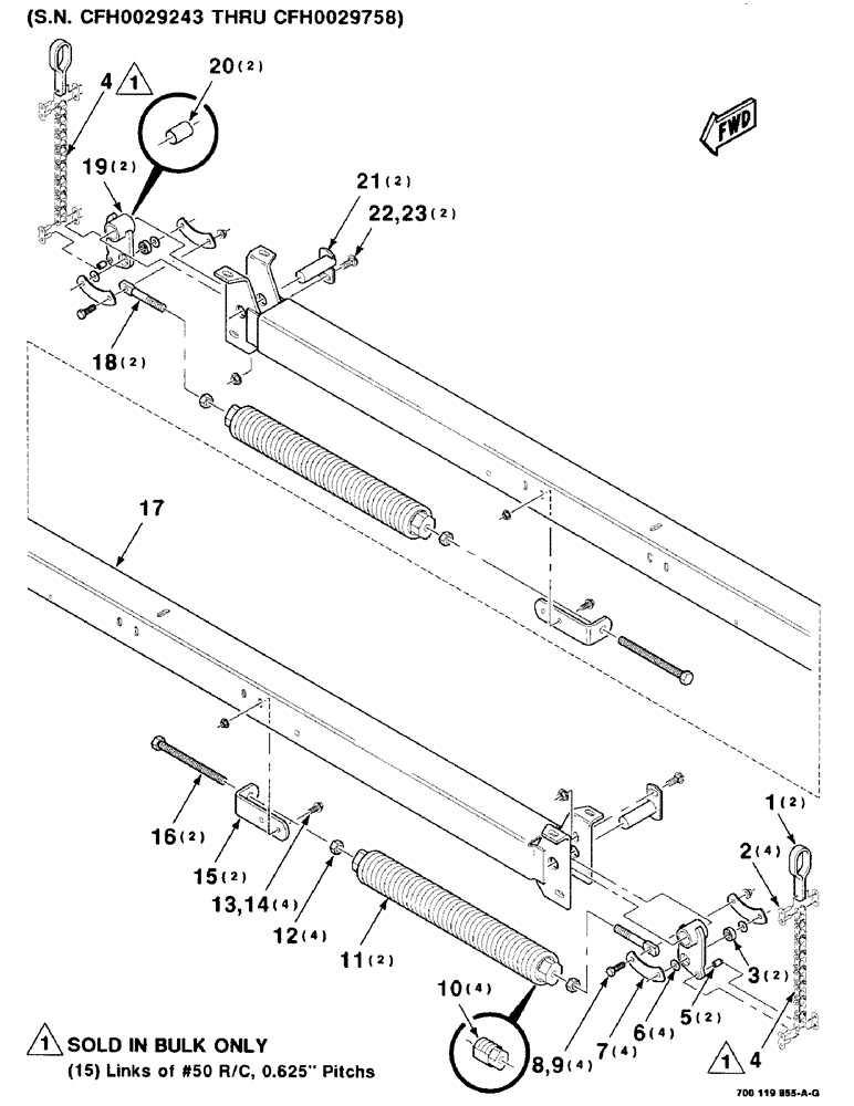 Схема запчастей Case IH 8830 - (5-12) - HAY CONDITIONER SPRING ASSEMBLY, STANDARD SPRING, SERIAL NUMBER CFH0029243 THRU CFH0029758 (09) - CHASSIS