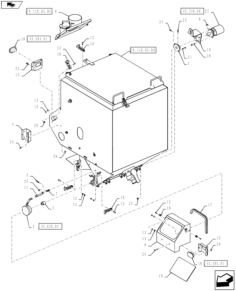 Схема запчастей Case IH 810 - (78.110.03.BB) - DOUBLE BIN, LH, WITH AUGER, 50 CUBIC FEET (78) - SPRAYING