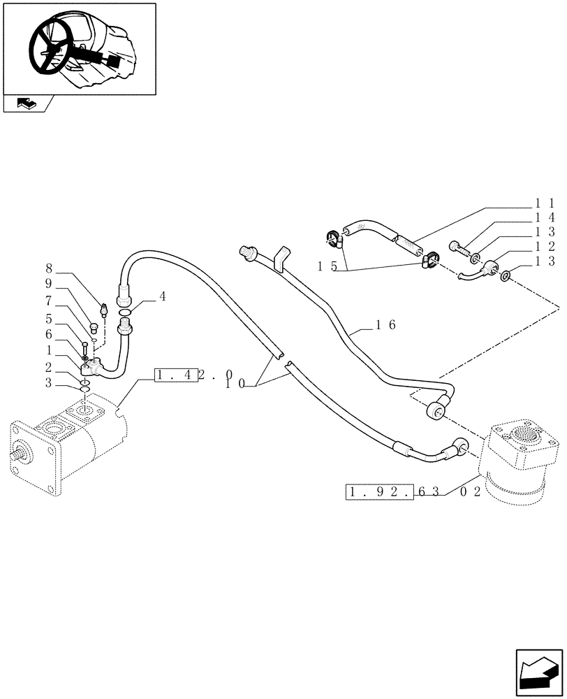 Схема запчастей Case IH FARMALL 60 - (1.92.63[03]) - POWER STEERING - PUMP AND PIPES (10) - OPERATORS PLATFORM/CAB