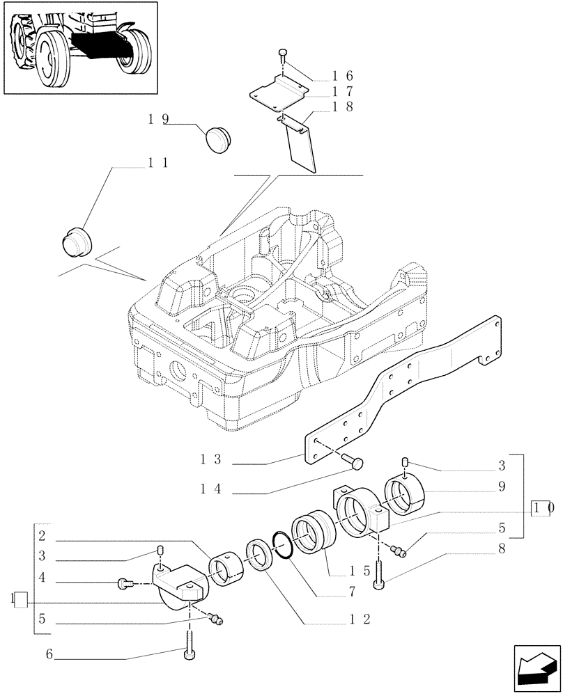 Схема запчастей Case IH MXM190 - (1.21.1/01[03]) - SUPPORT FOR 4WD FRONT AXLE (03) - TRANSMISSION