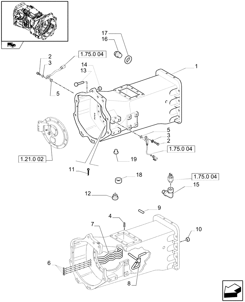 Схема запчастей Case IH MAXXUM 115 - (1.21.0[01]) - TRANSMISSION 16X16 OR 17X16 - CLUTCH BOX AND RELATED PARTS (03) - TRANSMISSION