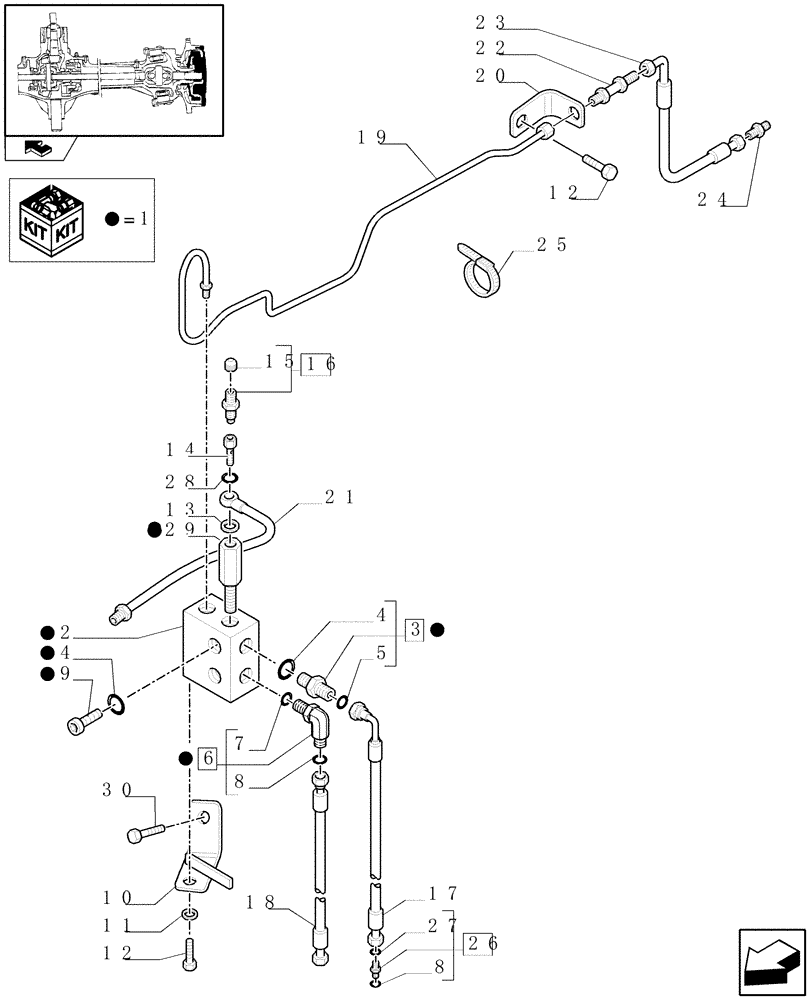 Схема запчастей Case IH MAXXUM 115 - (1.40.6/14[03]) - (CL.4) SUSPENDED FRONT AXLE W/MULTI-PLATE DIFF. LOCK, ST. SENSOR AND BRAKES - BRAKE VALVE AND PIPES (VAR.330430) (04) - FRONT AXLE & STEERING