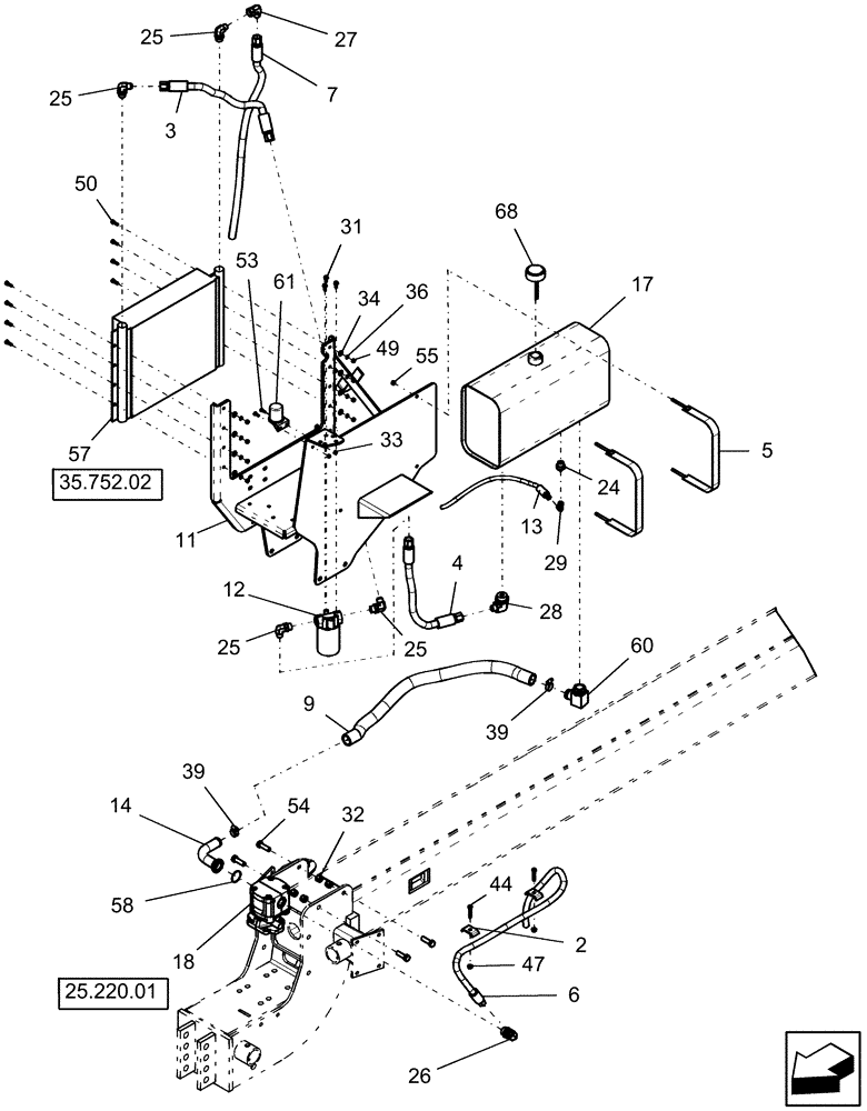 Схема запчастей Case IH 1240 - (35.220.03) - 22 GPM PTO DRIVE - RESERVOIR, COOLER AND HOSES (35) - HYDRAULIC SYSTEMS