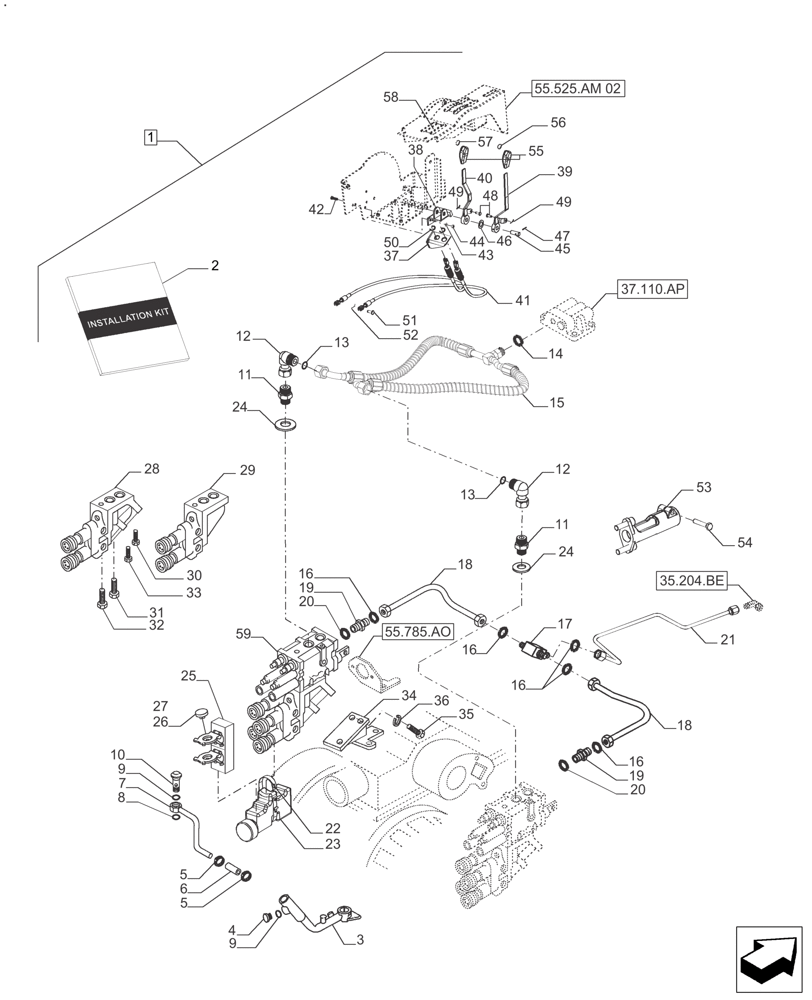 Схема запчастей Case IH FARMALL 110A - (88.100.35[01]) - DIA KIT, TRACTOR QUADRUPLE VALVE, ROPS - BEFORE SN: CF01573M, CF01578M, CF01596M (88) - ACCESSORIES