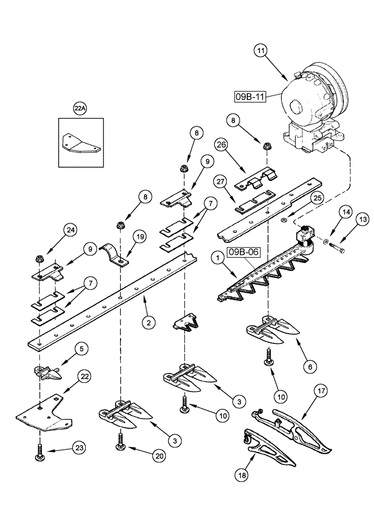 Схема запчастей Case IH 1020 - (09B-02) - KNIFE GUARDS AND CUTTER BAR 3 INCH KNIFE (09) - CHASSIS/ATTACHMENTS