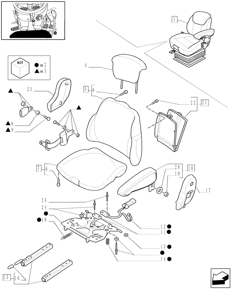 Схема запчастей Case IH MXU100 - (1.93.3/ E[01]) - "GRAMMER" DELUXE SEAT WITH BELTS AND SWITCH - BREAKDOWN - W/CAB - D5424 (10) - OPERATORS PLATFORM/CAB