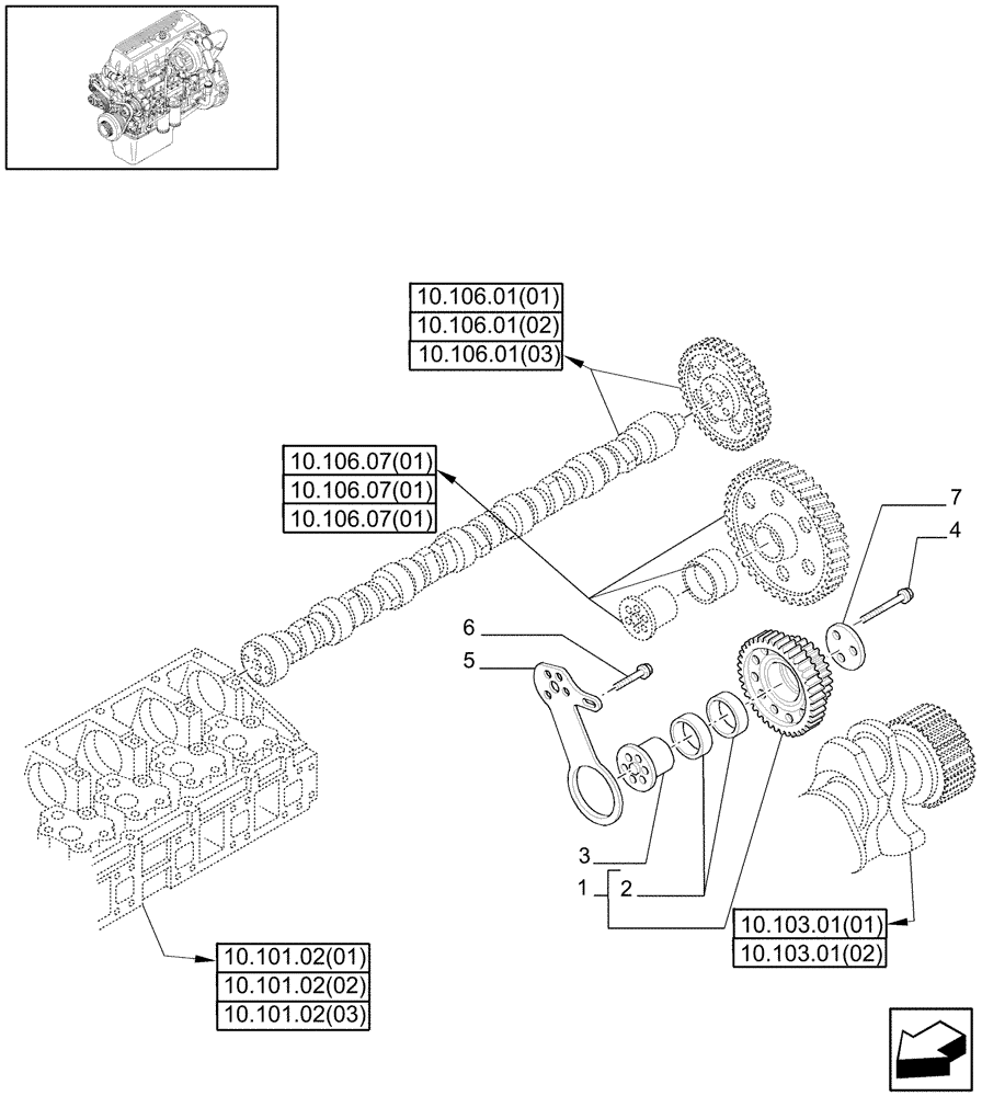 Схема запчастей Case IH 8120 - (10.106.01[02]) - CAMSHAFT - 8120/8120(LA) (10) - ENGINE