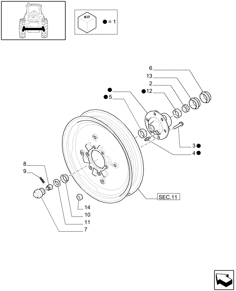 Схема запчастей Case IH MXU110 - (1.41.0/03[04]) - (VAR.417) 2WD HEAVY DUTY FRONT AXLE - HUB (04) - FRONT AXLE & STEERING