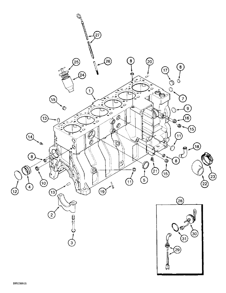 Схема запчастей Case IH 9330 - (2-058) - CYLINDER BLOCK, 6TA-830 ENGINE, 9330 TRACTOR ONLY, PRIOR TO S/N JEE0036501, ENGINE BLOCK HEATER (02) - ENGINE