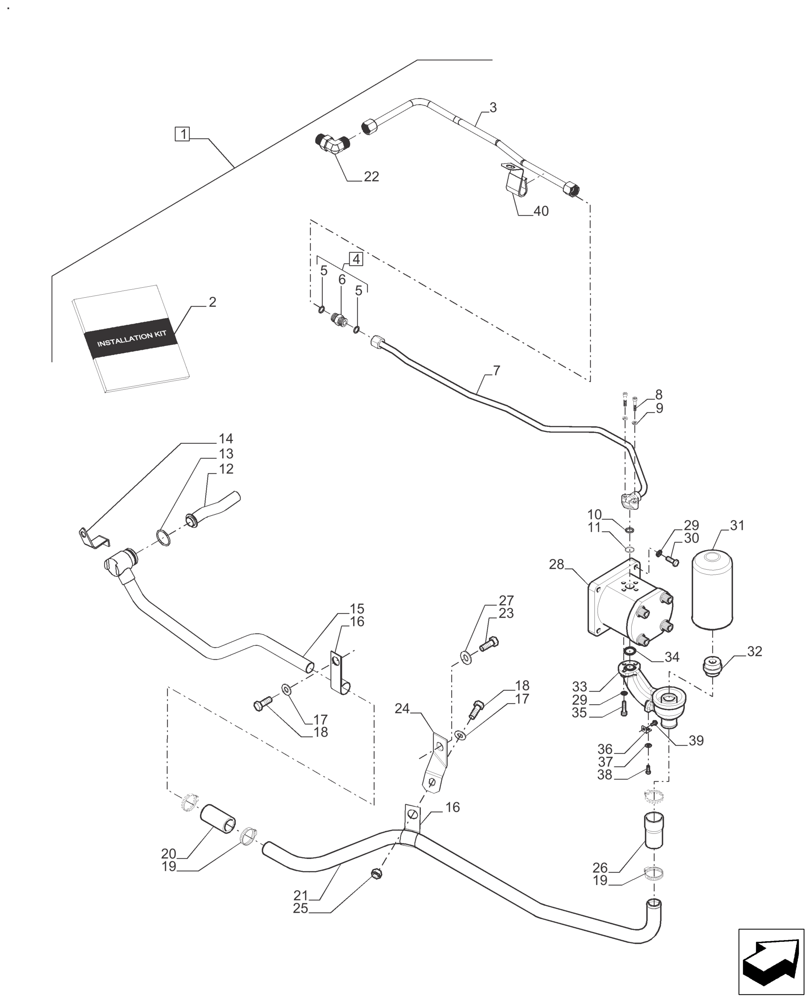 Схема запчастей Case IH FARMALL 110A - (88.100.35[04]) - DIA KIT HYDRAULIC PUMP TUBING AUXILIARY (88) - ACCESSORIES