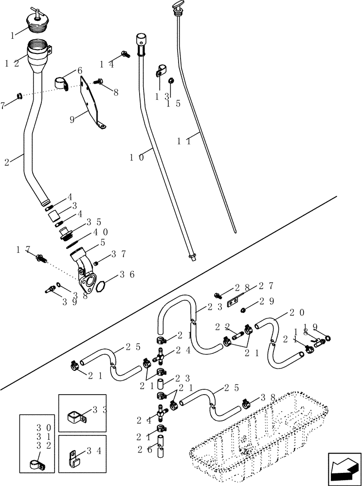 Схема запчастей Case IH 2588 - (10.304.03) - OIL SYSTEM ENGINE - OIL FILL TUBE - OIL DRAIN SYSTEM (10) - ENGINE