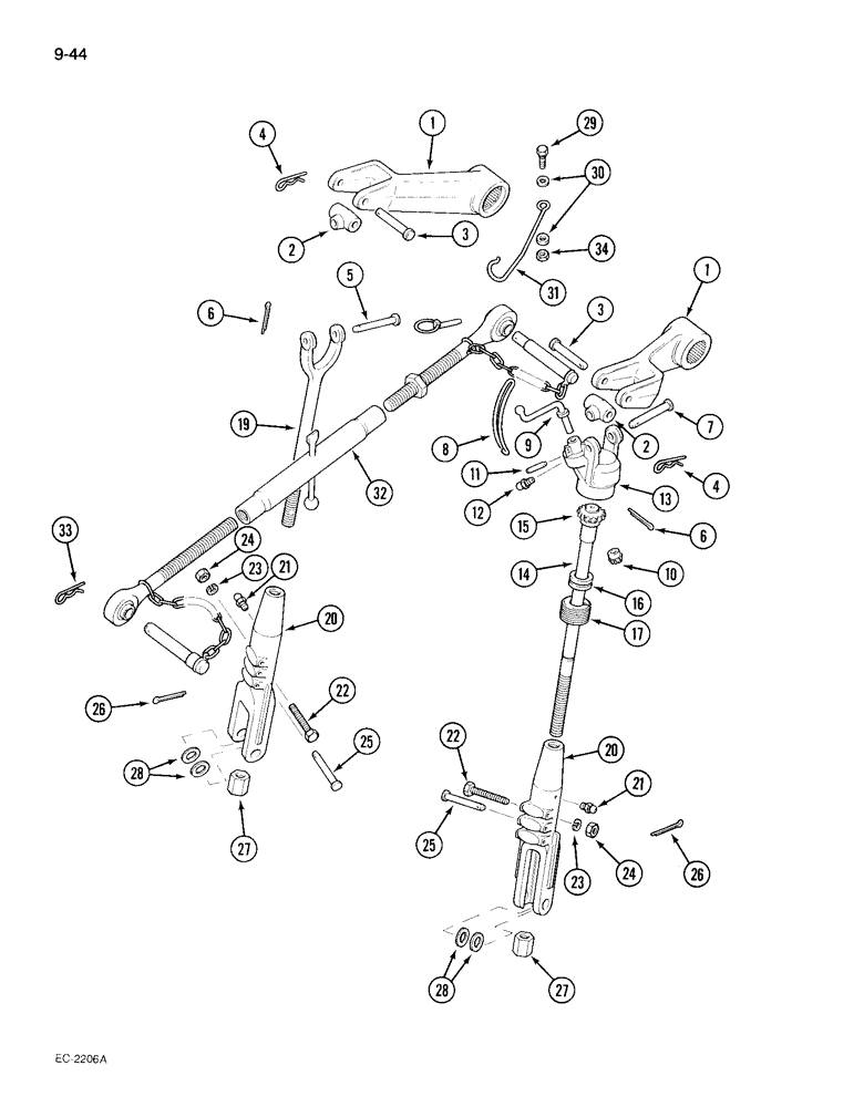 Схема запчастей Case IH 495 - (9-044) - THREE POINT HITCH, WITH FIXED LOWER LINKS (09) - CHASSIS/ATTACHMENTS