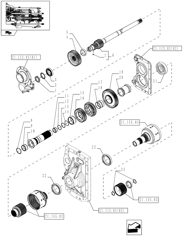 Схема запчастей Case IH MAGNUM 225 - (21.155.05[03]) - TRANSMISSION 40KPH - II & REVERSE RANGE GEARS, WITH CONTINUOUSLY VARIABLE TRANSMISSION (21) - TRANSMISSION