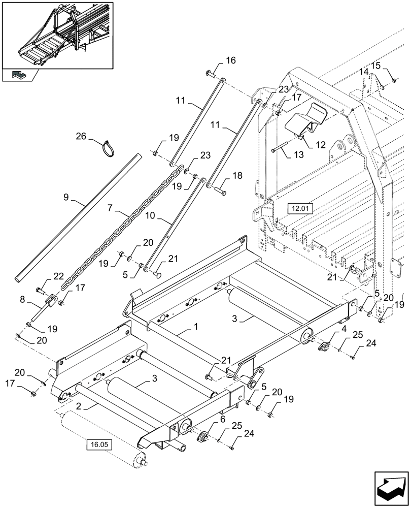 Схема запчастей Case IH LB333R - (16.04[01]) - ROLLER BALE CHUTE, TOP (16) - BALE EJECTOR