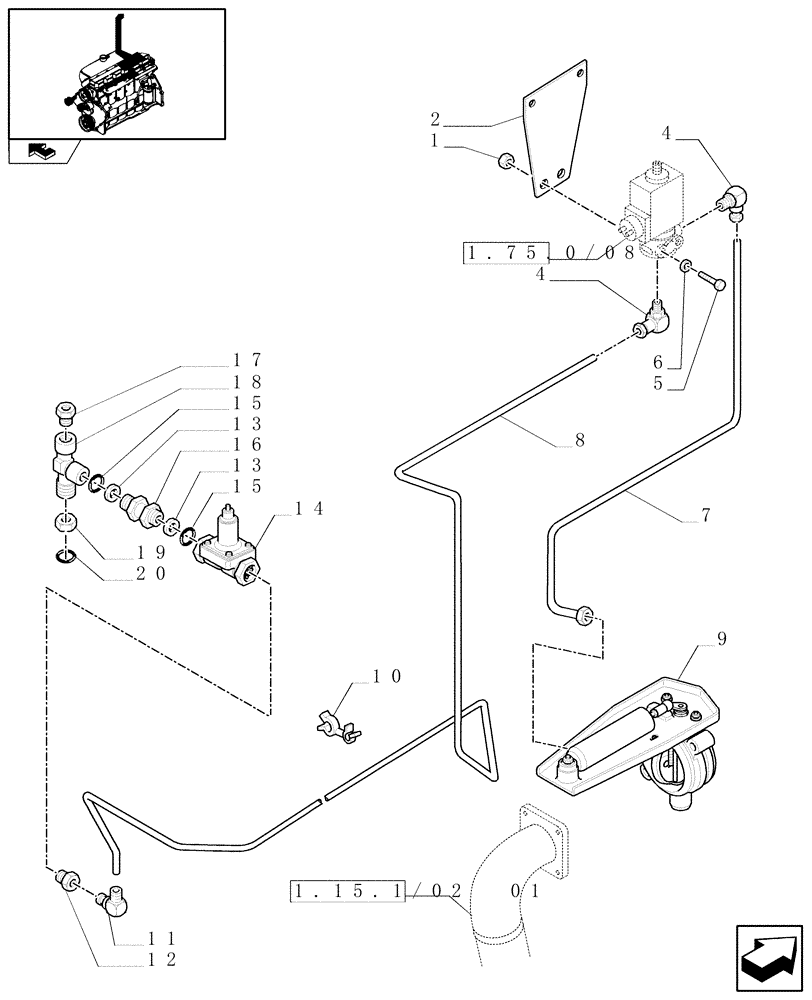 Схема запчастей Case IH PUMA 165 - (1.15.1/02[02]) - (VAR.040) EXHAUST BRAKE - VALVE AND PIPES (02) - ENGINE EQUIPMENT