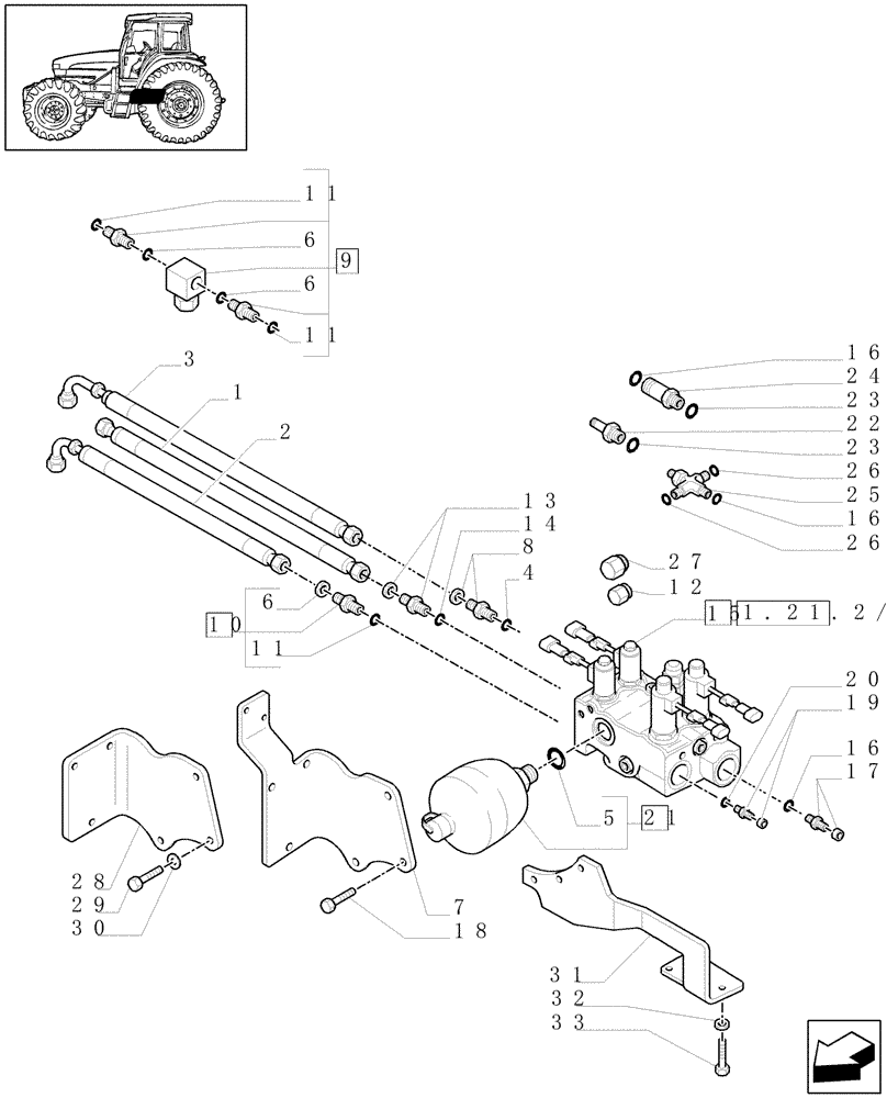 Схема запчастей Case IH MXM190 - (1.21.2/03[02]) - (VAR.463/1) 4WD FRONT AXLE WITH SUSPENSIONS, BRAKE, TERRALOCK, FPS - VALVE AND PIPES (03) - TRANSMISSION