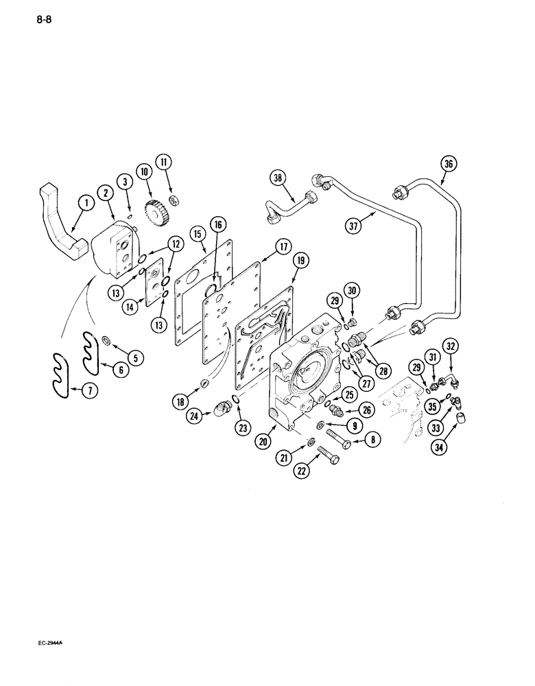 Схема запчастей Case IH 995 - (8-08) - HYDRAULIC POWER SUPPLY, MULTIPLE CONTROL VALVE AND TUBES, WITH CAB (08) - HYDRAULICS