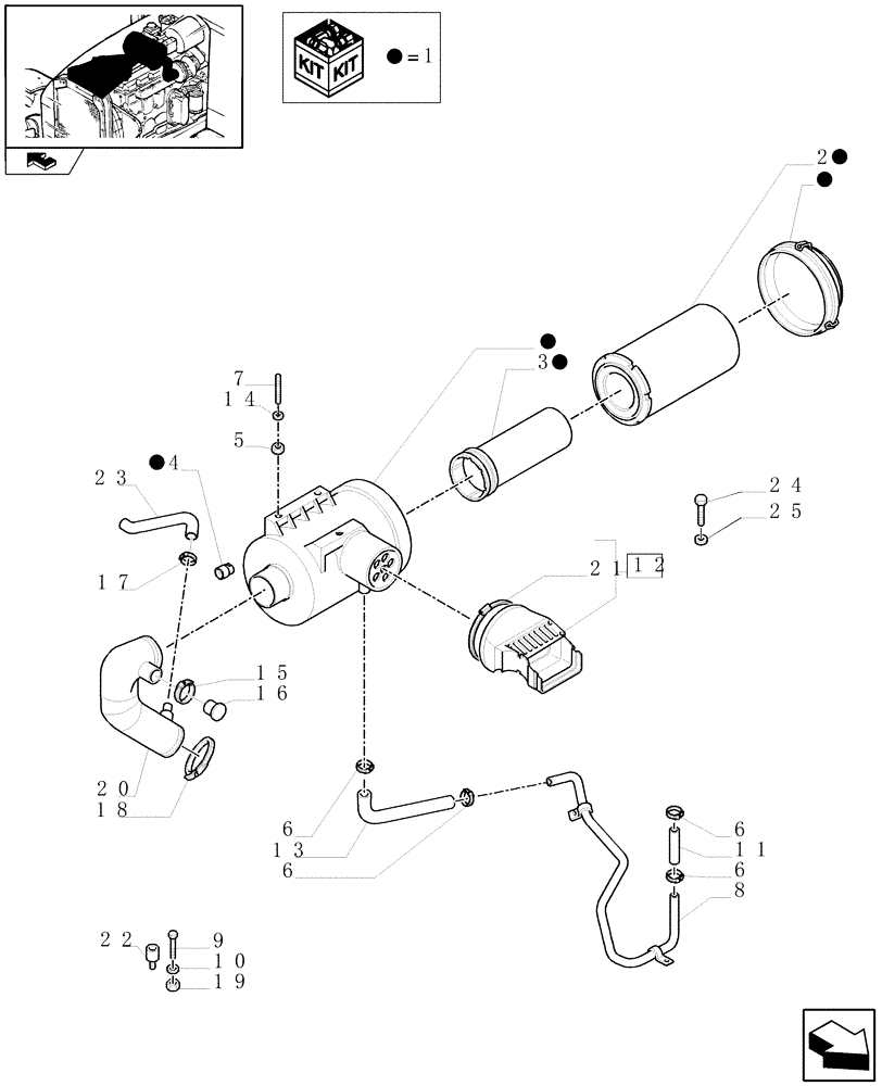 Схема запчастей Case IH PUMA 125 - (1.19.1/02) - AIR FILTER WITH PRECLEANER "SPIN TUBE" - DRY AIR FILTER AND PIPES (VAR.332189-333189) (02) - ENGINE EQUIPMENT