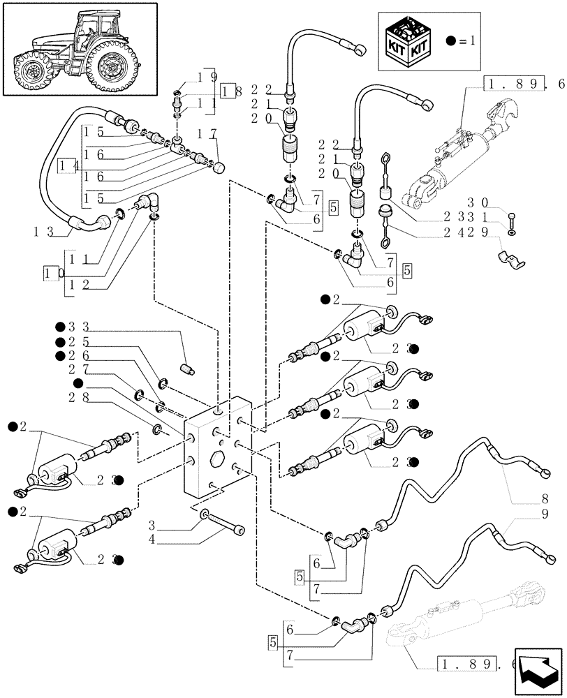 Схема запчастей Case IH MXM175 - (1.82.7/16[01A]) - (VAR.484-496) RIGHT TIE ROD AND SPRAG WITH CONTROL VALVES WITH ELECTRONIC CONTROL - PIPES - D5928 (07) - HYDRAULIC SYSTEM