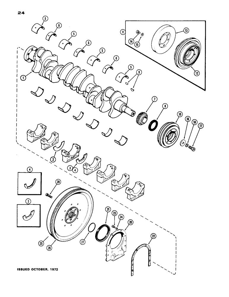 Схема запчастей Case IH 1170 - (024) - CRANKSHAFT AND FLYWHEEL, (451B) DIESEL ENGINE (02) - ENGINE