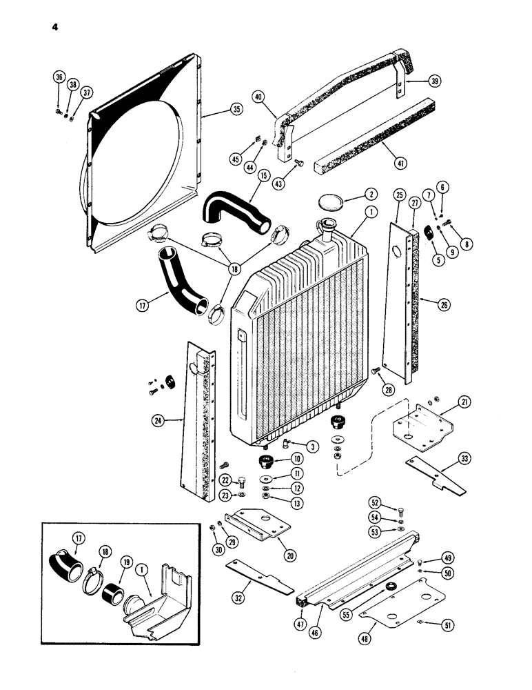 Схема запчастей Case IH 1170 - (004) - RADIATOR AND ATTACHING PARTS, (451B) DIESEL ENGINE (02) - ENGINE