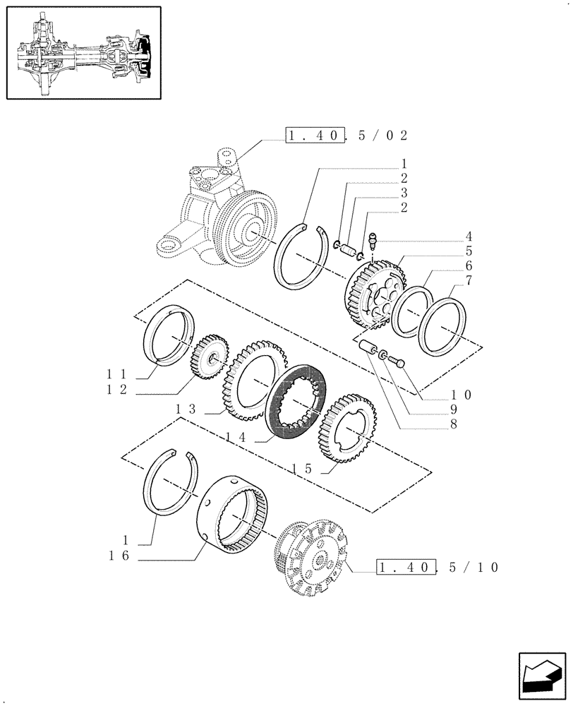 Схема запчастей Case IH MXM130 - (1.40.5/13[01]) - (VAR.452/1) 4WD FRONT AXLE WITH SUSPENSIONS, BRAKE, TERRALOCK, SPS - BRAKES (04) - FRONT AXLE & STEERING