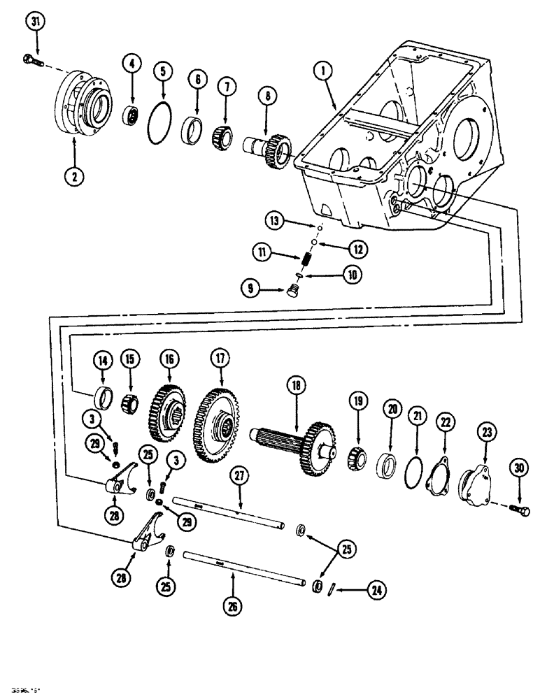 Схема запчастей Case IH 1660 - (6-68) - TRANSMISSION INPUT SHAFT GEARS AND SHIFTER RAILS (03) - POWER TRAIN