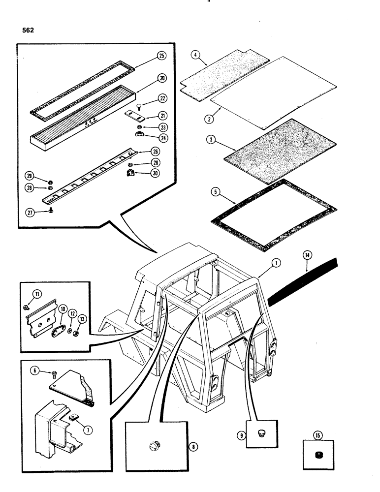 Схема запчастей Case IH 1070 - (0562) - CAB, UPPER SHEET METAL (09) - CHASSIS/ATTACHMENTS