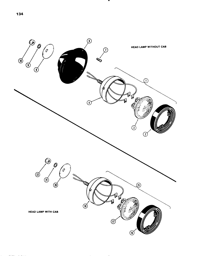 Схема запчастей Case IH 1270 - (134) - HEAD LAMPS, WITHOUT CAB (04) - ELECTRICAL SYSTEMS