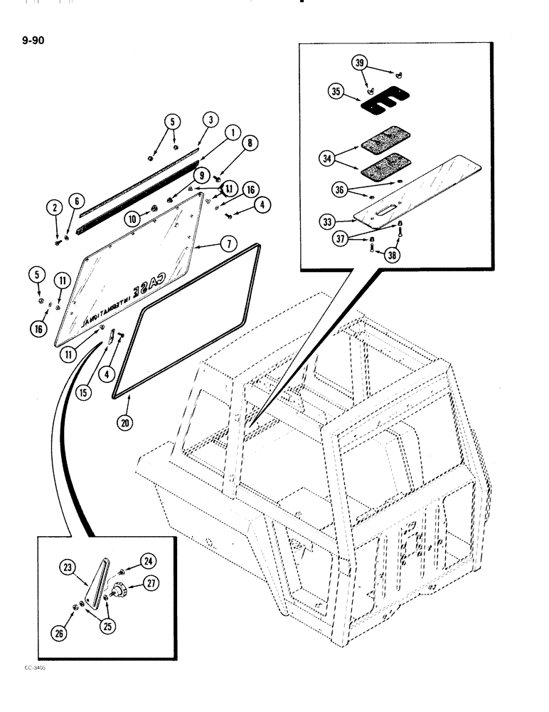 Схема запчастей Case IH 2096 - (9-090) - CAB REAR WINDOWS (09) - CHASSIS/ATTACHMENTS