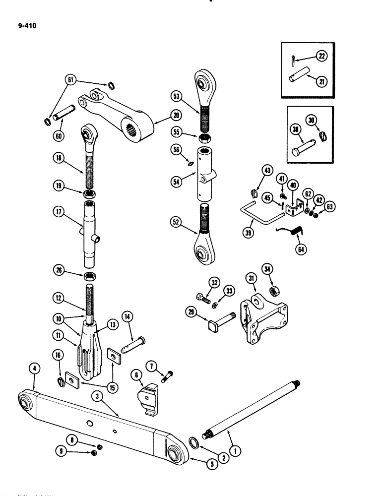 Схема запчастей Case IH 2294 - (9-410) - HITCH DRAFT ARMS AND LIFT LINKS, PRIOR TO P.I.N. 9939634, NF THREAD (09) - CHASSIS/ATTACHMENTS