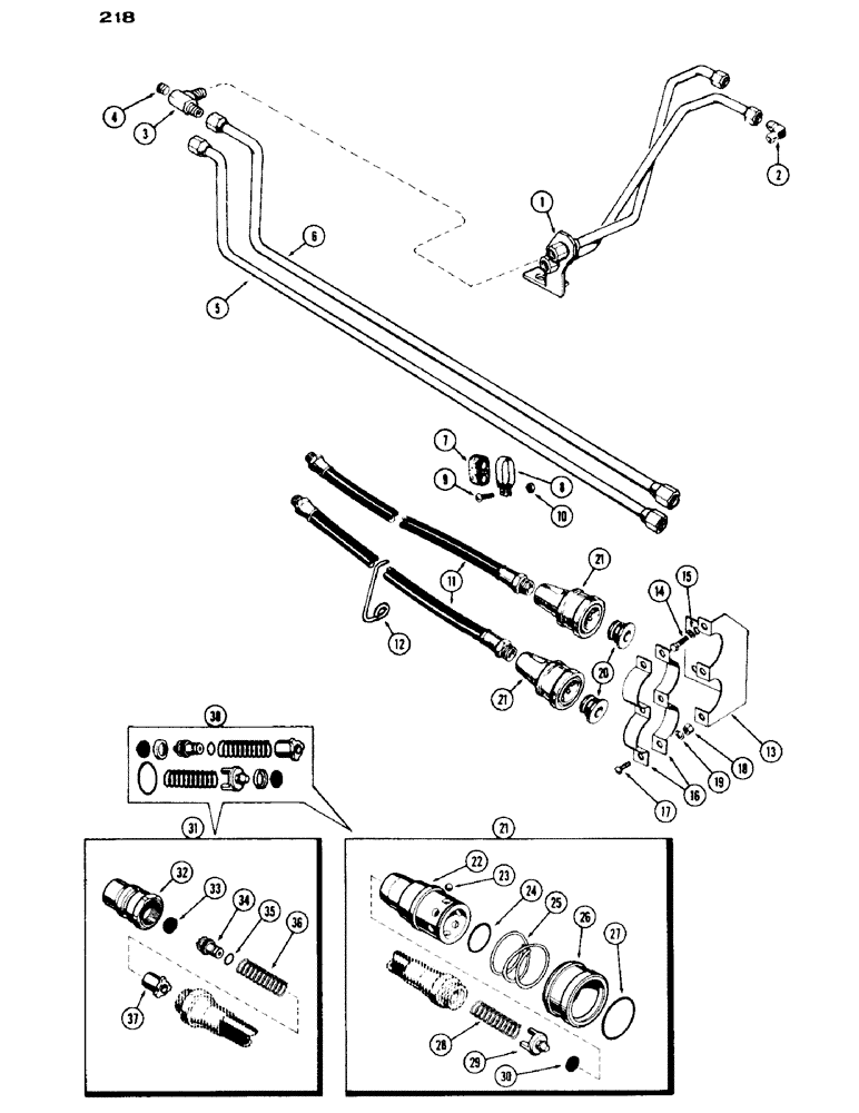 Схема запчастей Case IH 530 - (218) - REMOTE HYDRAULIC TUBES AND COUPLINGS, CASE-O-MATIC DRIVE (08) - HYDRAULICS