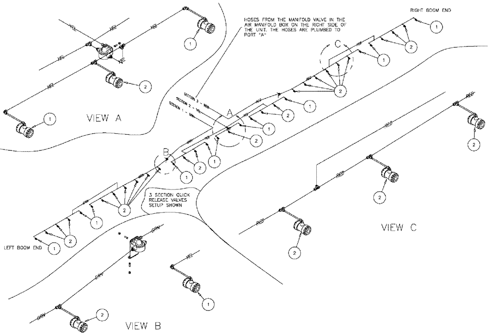 Схема запчастей Case IH 610 - (05-033) - NOZZLE STOP, 60/85 BOOM, 3 SECTION, 30" SPACING Liquid Plumbing