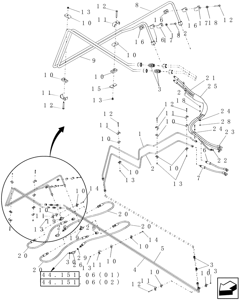 Схема запчастей Case IH 9010 - (41.204.04[01]) - STEERING LINES (41) - STEERING