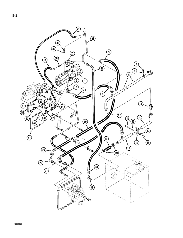 Схема запчастей Case IH 9260 - (8-002) - HYDRAULIC SYSTEM, PUMP TO CONTROL VALVE, PRIOR TO P.I.N. JCB0028400, 9240 AND 9260 TRACTOR (08) - HYDRAULICS