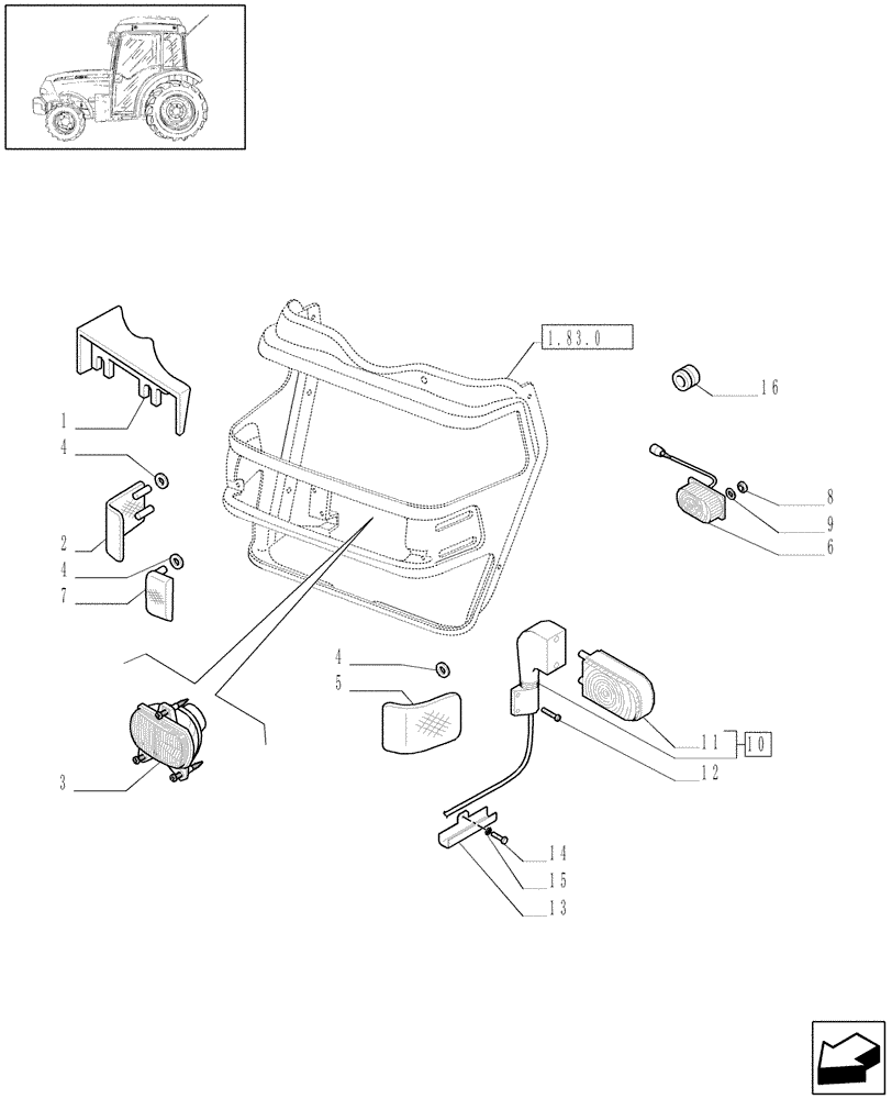 Схема запчастей Case IH JX1075N - (1.75.6[01]) - FRONT HEADLAMPS (06) - ELECTRICAL SYSTEMS